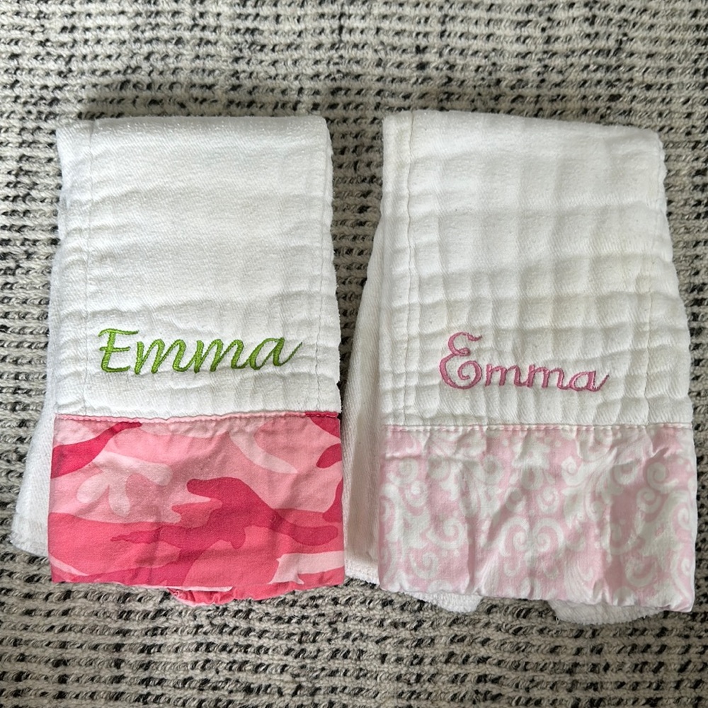 (2) Personalized “Emma” Burp Cloths